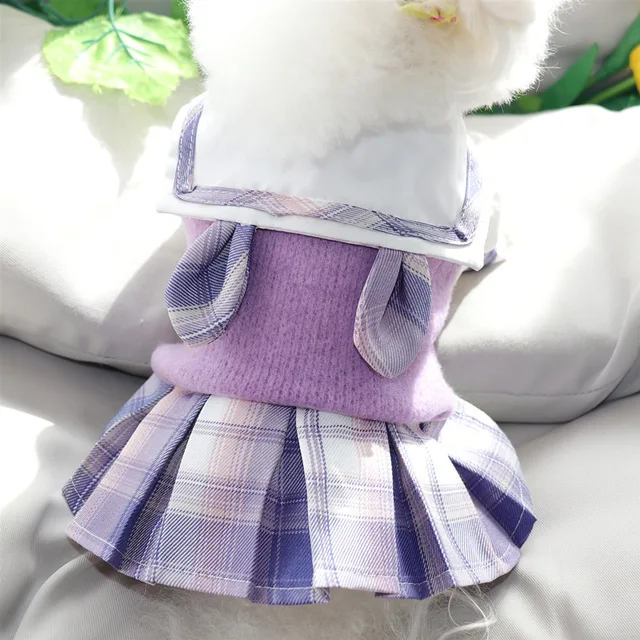 Dog Clothes Cute Puppy Dress Autumn Winter Sweet JK Skirt Cat Dog Harness Knitted Sweater Warm Coat Chihuahua Yorkshire Poodle 5