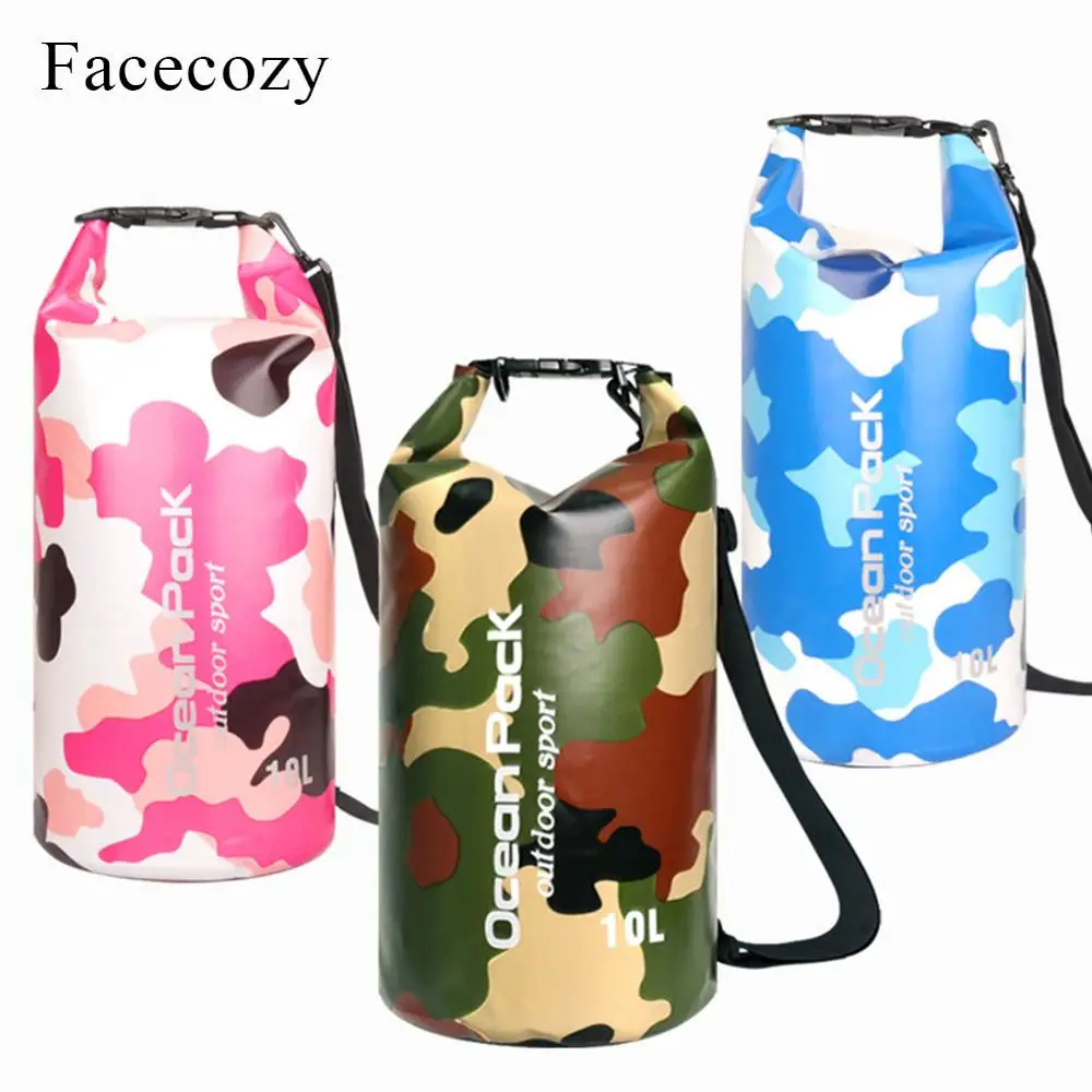 Сумка для плавания Facecozy водонепроницаемая, карманная камуфляжная сумка для плавания на 2/3/5/10/15/20/30л, водонепроницаемая, для рафтинга, для пляжа и океана