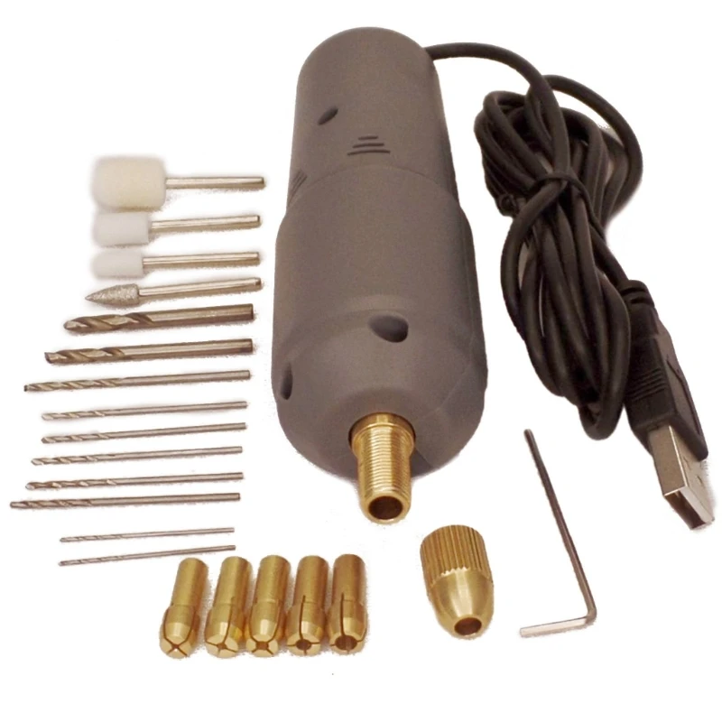 Gray USB Mini Electric Drill Kit with Drill Bits for Resin Plastic Wood Polymer Clay Jewelry Pendant Making Supplies