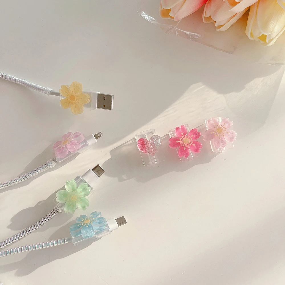 

Ins Flowers Cable Protector Kawaii USB Charger Data Line Cord Case Cable Soft Cover for IPhone Android Office Desk Organizer