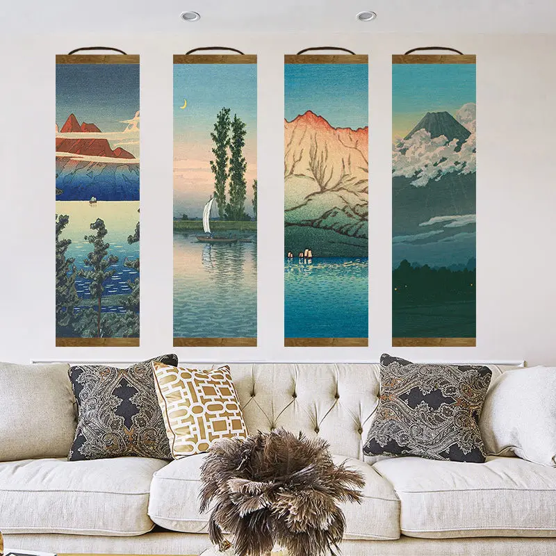 Холст в японском стиле с чернильным пейзажем декоративные настенные постеры для
