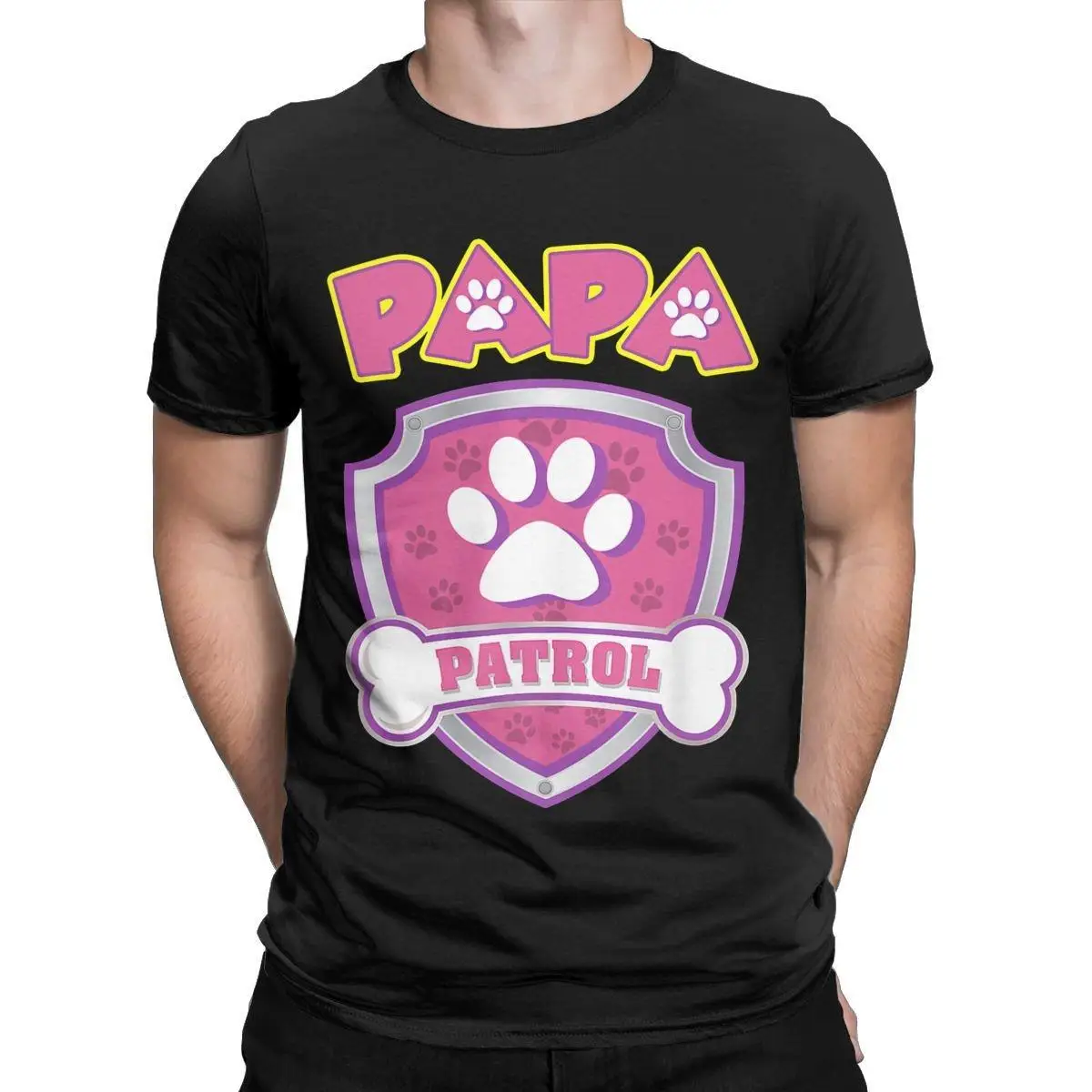 Papa Patrol Dog Mom Dad T Shirt Men's Cotton Awesome T-Shirt Crewneck Tees Short Sleeve Clothes Classic