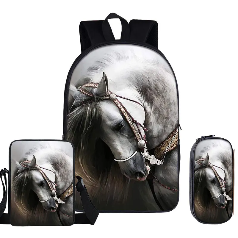 

3pcs/set Elegant Animal Horse / Pony Print School Bags School Orthopedic Backpacks for Children Schoolbag Girls Unicorn Bookbag