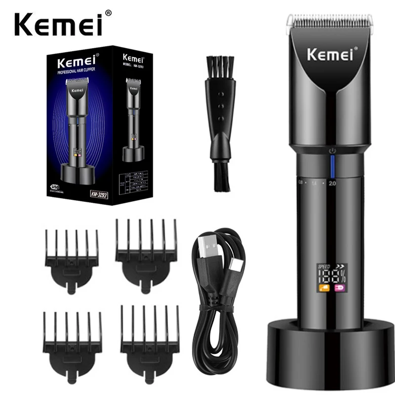 

Профессиональная Беспроводная Машинка для стрижки волос Kemei, Аккумуляторный регулируемый триммер для бороды и волос
