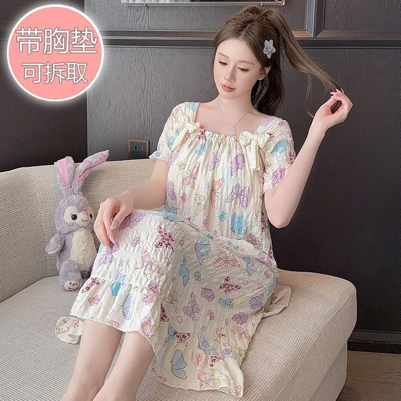 Летняя одежда для сна больших размеров женская ночная рубашка с нагрудником