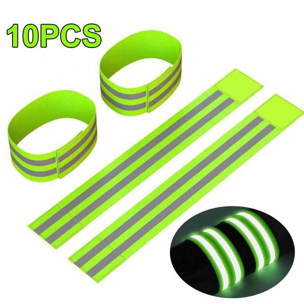 10pcs Reflective Bands For Wrist Arm Ankle Leg High Visibility Reflect Straps For Night Walking Cycling Running Safety Reflector