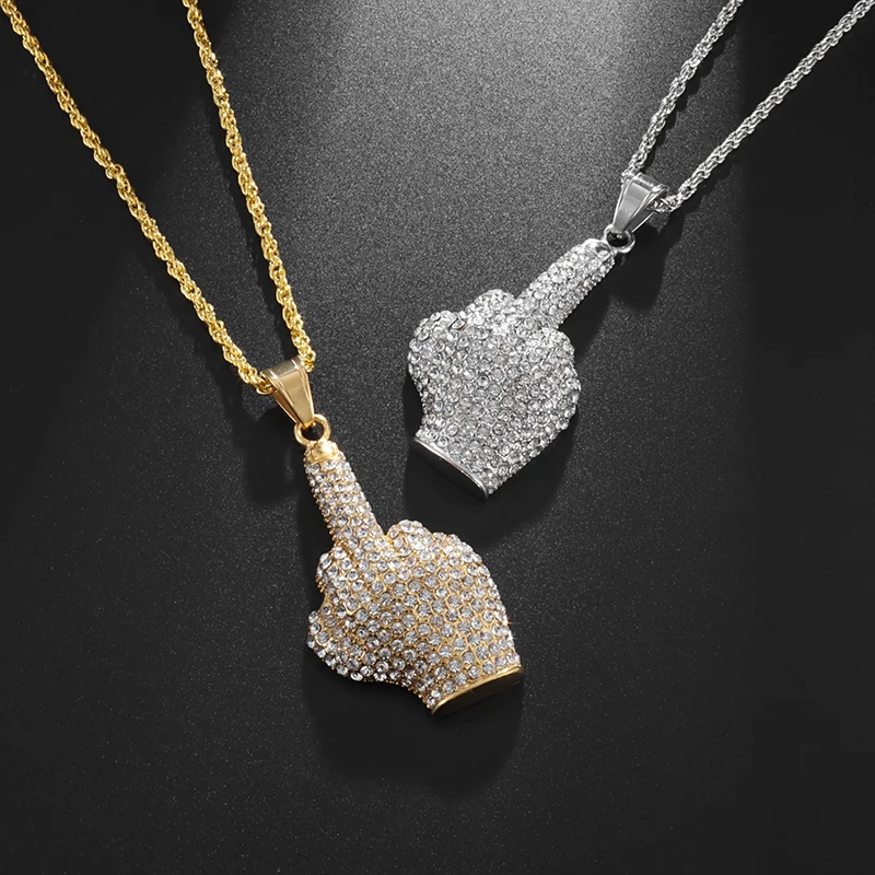 Ожерелье со средним пальцем Ice Out для мужчин модное ювелирное изделие в стиле