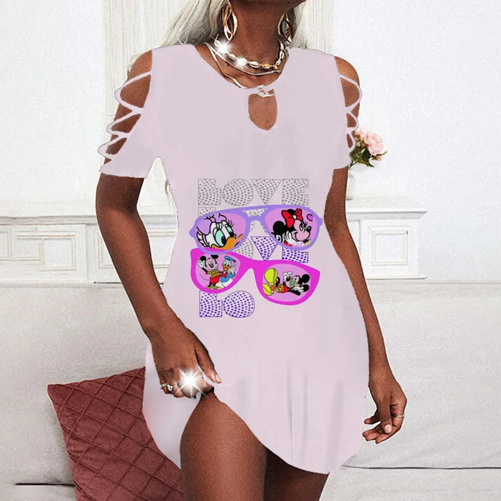 

Party Dresses Chic and Elegant Woman Dress Cutout Sleeves Mickey Off Shoulder Dress Disney Minnie Mouse Summer 2022 Women Sexy