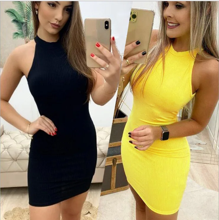 

2021 spring new women's neck hanging tight backpack hip dress