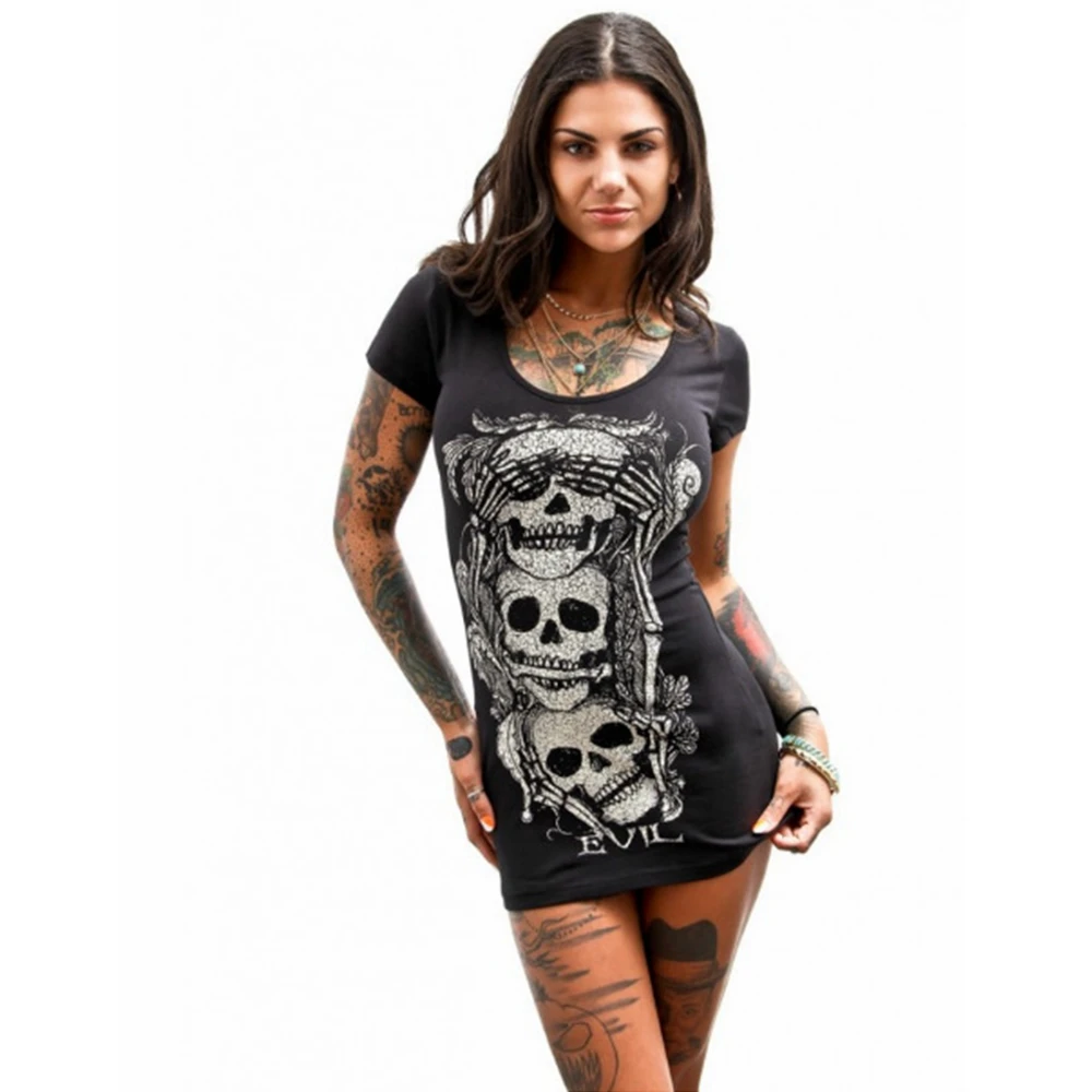 

Skull Dress Women Short Sleeve O-Neck Summer Streetwear Fashion Slim Fit Sexy Mini Dresses