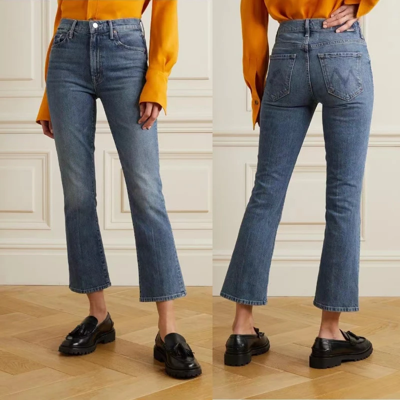 

2022 Early Fall New Ladies Vintage Blue Flared Jeans Women's High Waist Slim Stretch Ankle Trousers Denim Pants