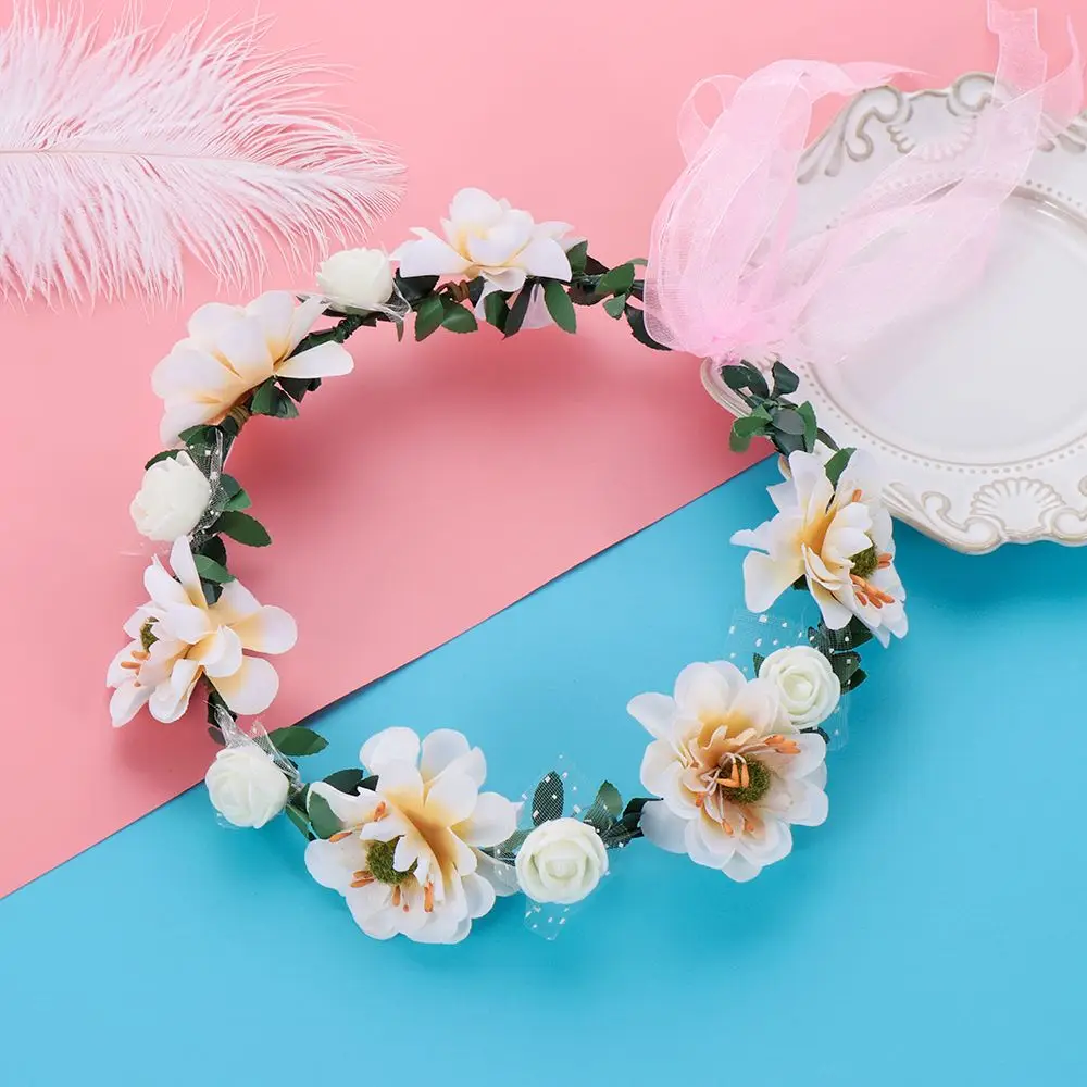 

with Adjustable Ribbon Photo Props Girls Floral Wreath Rose Flower Crown Bohemia Garland Bridal Halo Headpiece