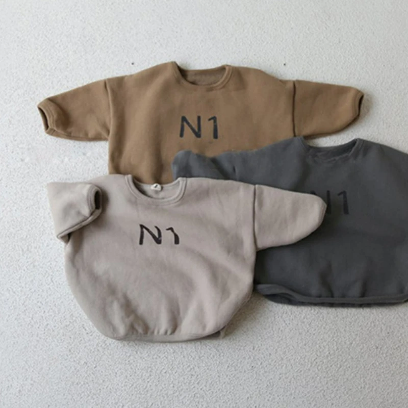

Winter New Baby Long Sleeve Sweatshirt Cotton Children Letter Print Sweatshirt Fashion Girls Loose Pullover Baby Boy Casual Tops