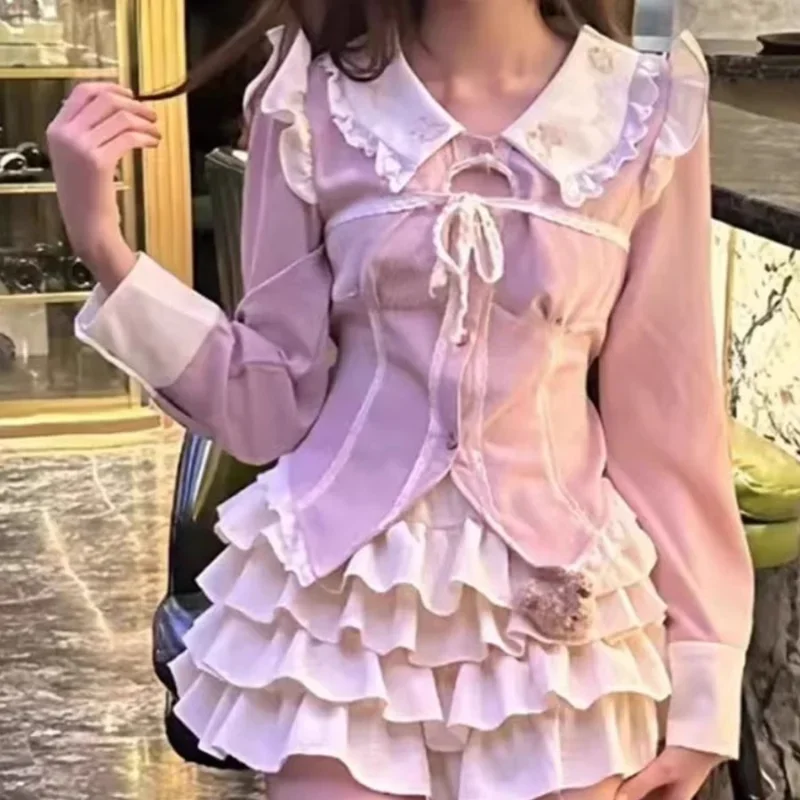 Милые повседневные рубашки женские облегающие топы с воротником Питер Пэн