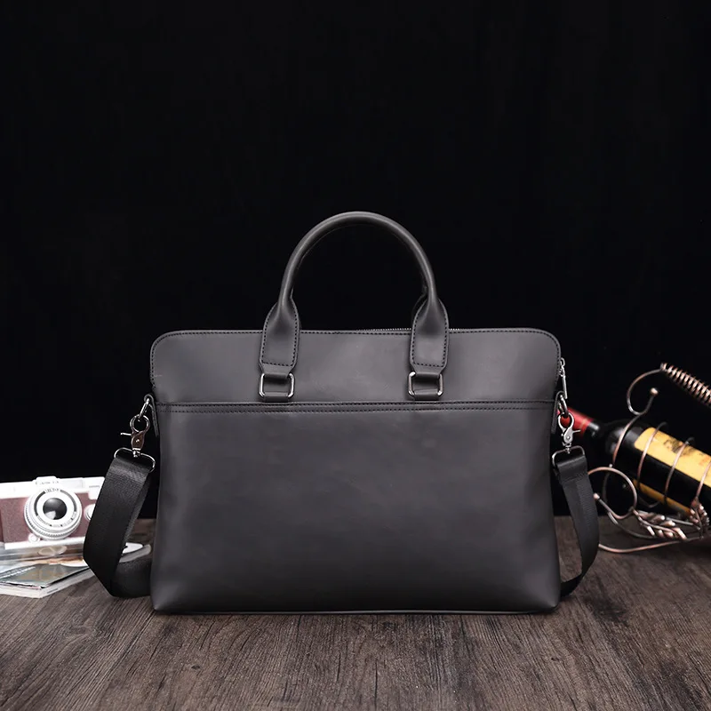 Horsehide Genuine Leather Briefcase For Men Handheld Laptop Bags15.6 inch Retro Business Shoulder Bag Men's Handbag
