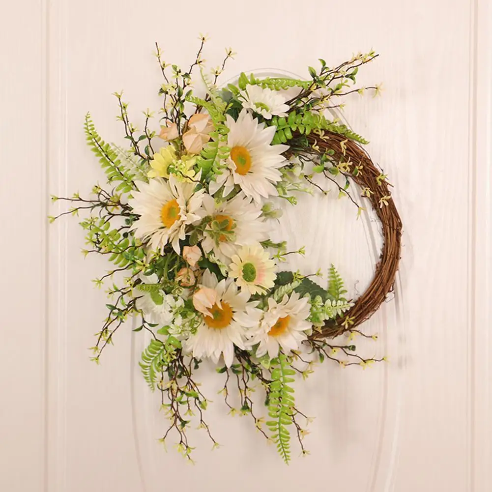 

Hongyu Simulation Fern Leaf Wreath Sunflower Wreath Hanging Front Home Door Resurrection Decoration Door T0G7