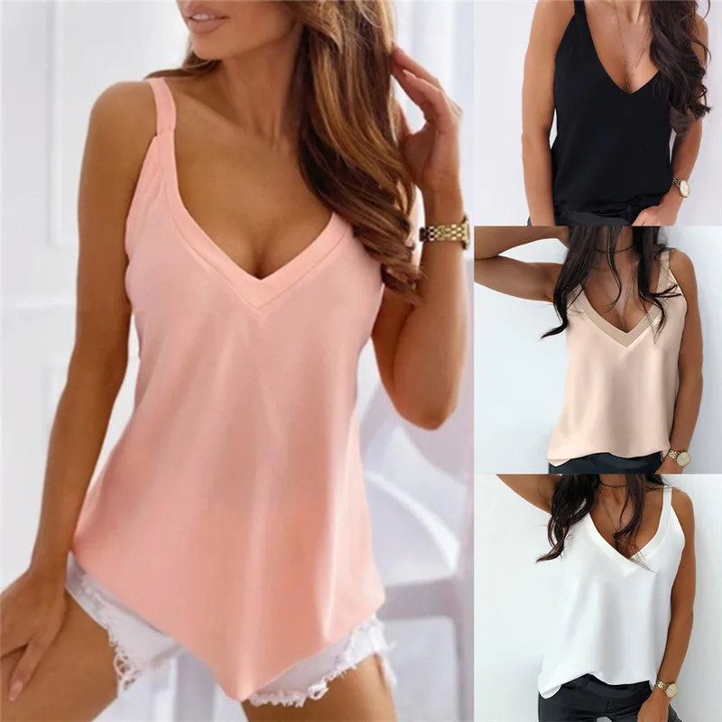

2023 Summer Sexy V-Neck Sleeveless Blouse Shirt Women Elegant Solid Loose Hollow Out Tops New Lady Off Shoulder Blusa