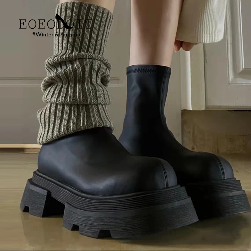 

EOEODOIT Platform Boots Women Autumn Winter Short Ankle Boots High Heels Height Increasing Riding Boot