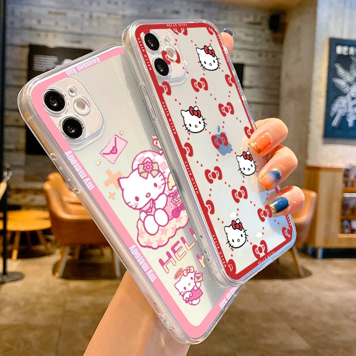 

Hello Kitty Transparent Phone Cases For iPhone 12 11 Pro MAX 6S 7 8 Plus XS MAX 12 13 Mini X XR SE 2020 Soft TPU Funda Coque