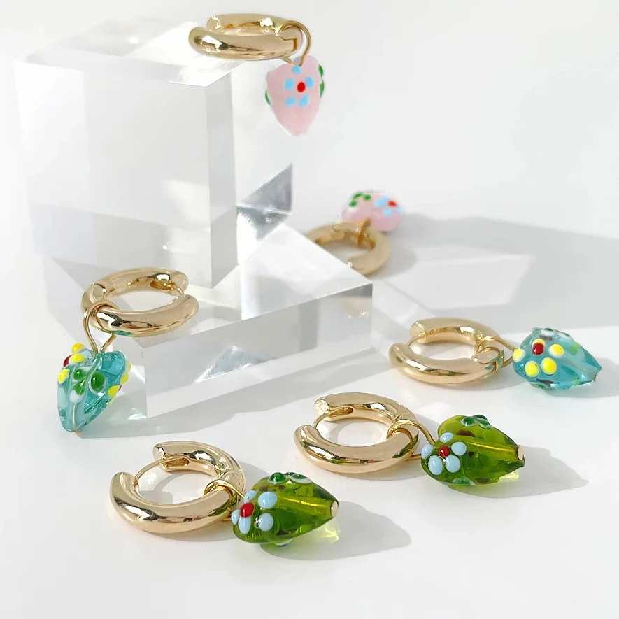 

Peri'sBox Romantic Love Shaped Gold Plated Hoop Earrings For Women Candy Color Coloured Glaze Heart Huggie Earring