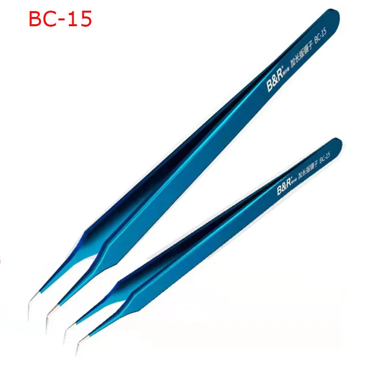 B&R Ultra Sharp Thin Tweezers Flying Line Blue Stainless Steel Curve Hardened Industry Tweezers Mobile Phone Repair Hand Tools