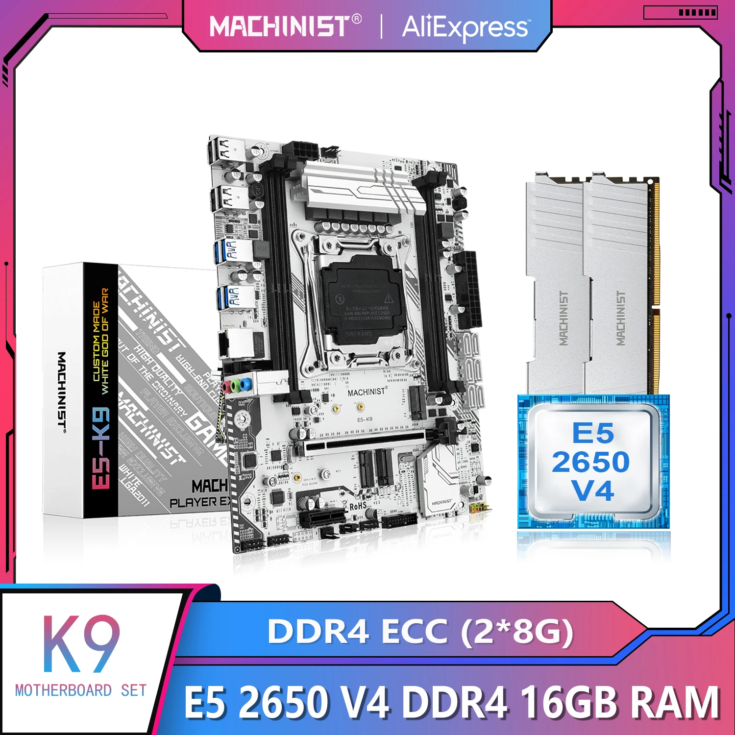 

MACHINIST X99 Motherboard With Xeon Kit E5 2650 V4 CPU 4*8G=16GB DDR4 ECC RAM Memory LGA 2011-3 Set Nvme M.2 M-ATX USB 3.0 K9