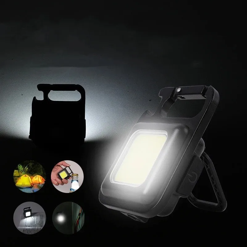

Mini Magnetic COB Keychain Light 800Lumens Bright USB Rechargeable Flashlight 3 Light Modes Portable Folding Bracket Work Lamp