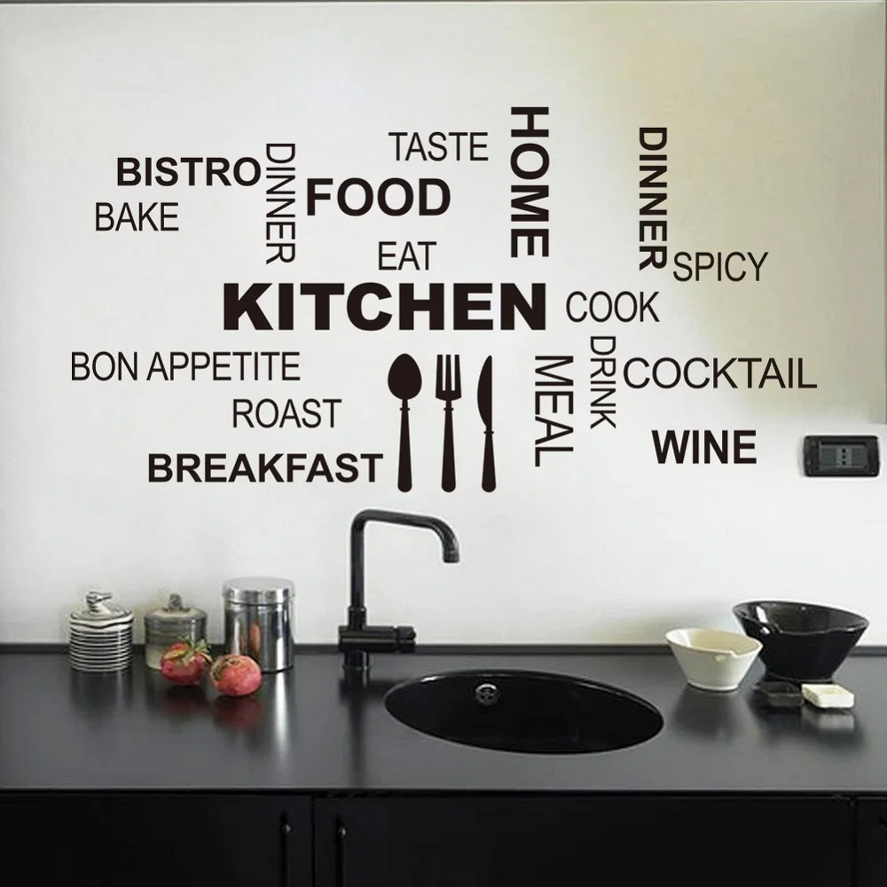 

Home Decoration kitchen Wall Sticker Waterproof Mural Art DIY Text Kitchen Restaurant Wall Sticker