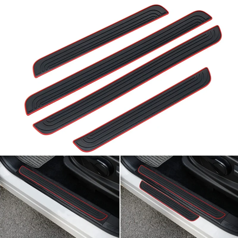 

4PCS Universal Car Door Sill Entry Guards Protector Strip Thickened Silicone Anti-scratch Auto Threshold Plate Protection Pad