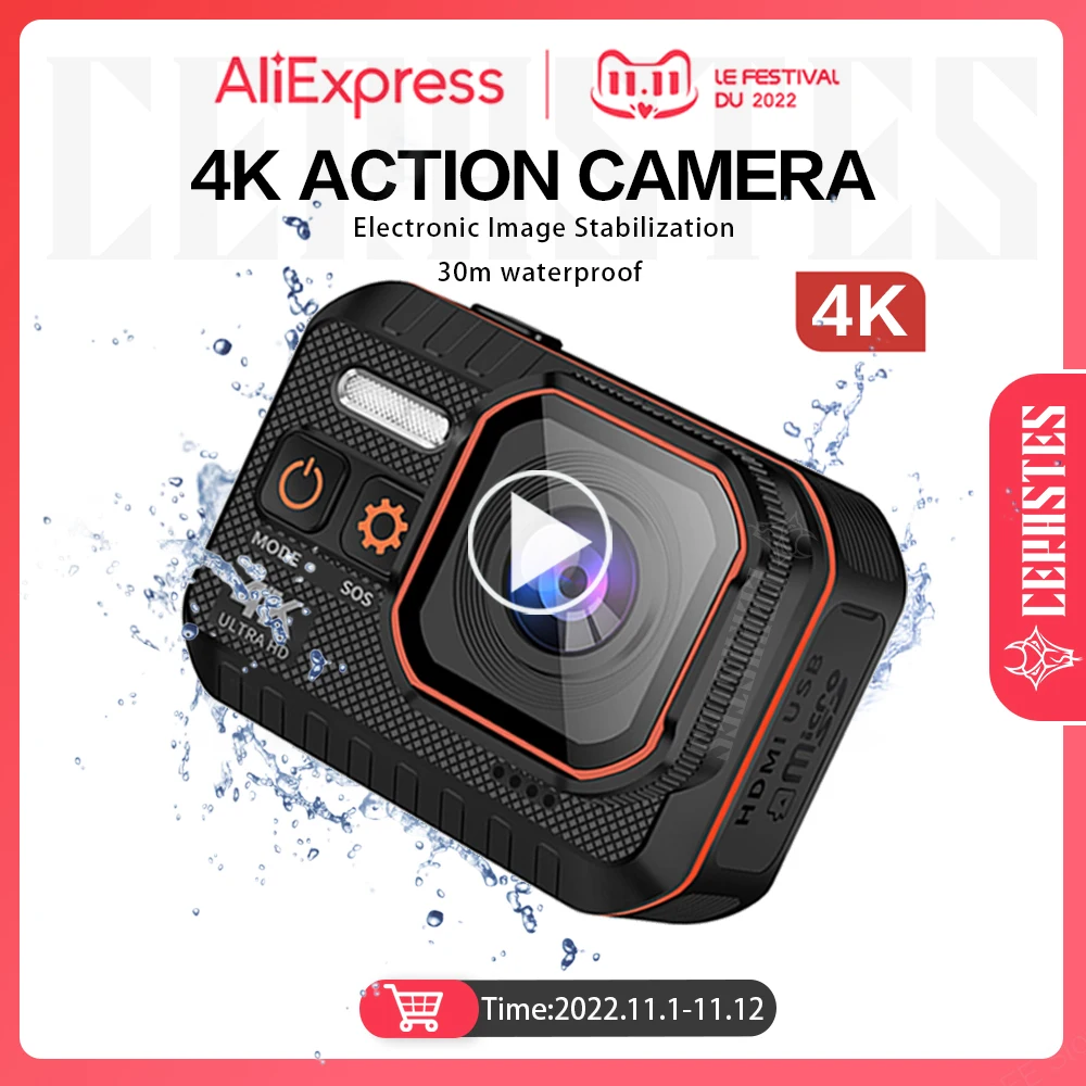 Najtaniej CERASES Action Camera 4K 60FPS Wifi Z Pilotem 30m Wodoodporna Kamera Akcji O Szerokim Kącie 170 ° Kamera Na Deskę Rozdzielczą Go Sport Camera Pro Cena CERASES Action Camera 4K 60FPS Wifi Z Pilotem 30m Wodoodporna Kamera Akcji O Szerokim Kącie 170 ° Kamera Na Deskę Rozdzielczą Go Sport Camera Pro