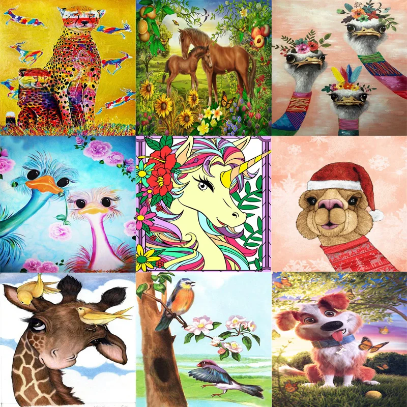 

5D Diamond Painting Animal Cartoon Cheetah Giraffe Full Circle Mosaic DIY алмаз Embroidery Art Cross Stitch Home Decor Gift