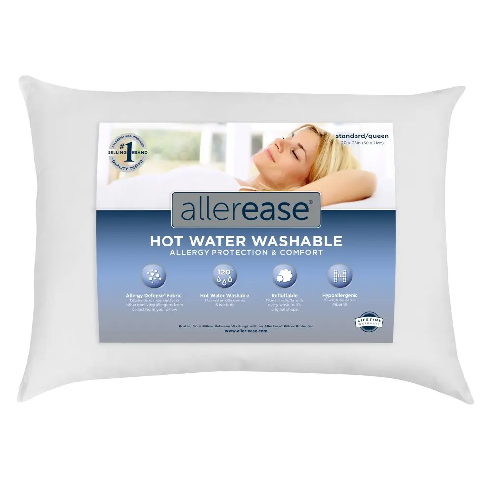 AllerEase Hot Water Washable Bed Pillow, Extra-Firm, King