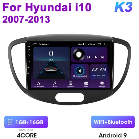 Автомагнитола для Hyundai i10 2007-2013, 2 Din, Android 12, мультимедийный видеоплеер, GPS, 4G, Wi-Fi, Carplay, автомобильное стерео, DVD, RDS, головное устройство