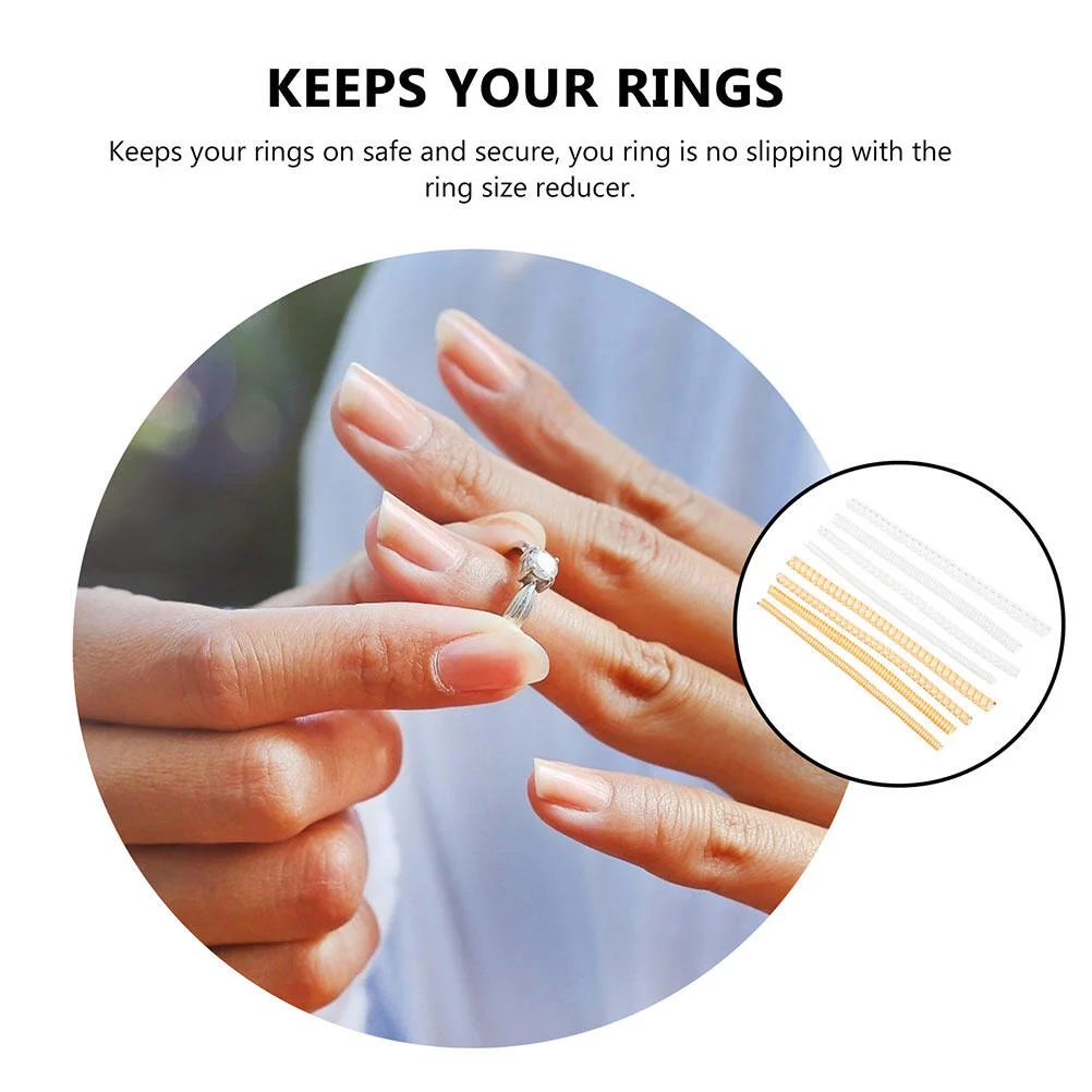 8 Pcs Telephone Line Plastic Spring Adjuster Rings Woman Jewelry Guard Golden Loose Sizer Resizing Tool Tightener Invisible