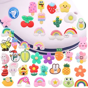 Hot Sell 1pcs Fruit Animal Rainbow Kids Shoes Accessories Garden Shoe Buckle Decorations Fit Croc Ji