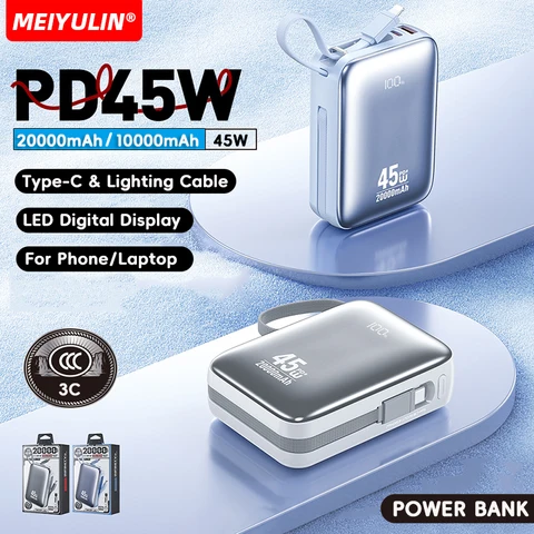 Для ноутбука 20000 мАч 45 Вт Power Bank Портативный 10000 мАч USB C кабель Быстрая зарядка мобильного внешнего аккумулятора для iPhone Samsung Xiaomi