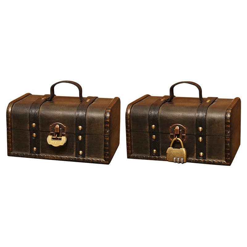 

Retro Treasure Chest Vintage Wooden Storage Box Antique Style Jewelry Organizer for Wardrobe Jewerly Box Trinket Box