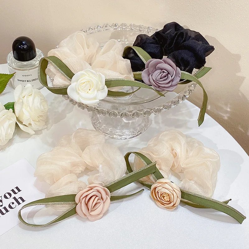 

Oversized Scrunchies For Girls Women Sweet Style Hair Bands With Small Flowers Fashion Pontails Holder Hair Wear