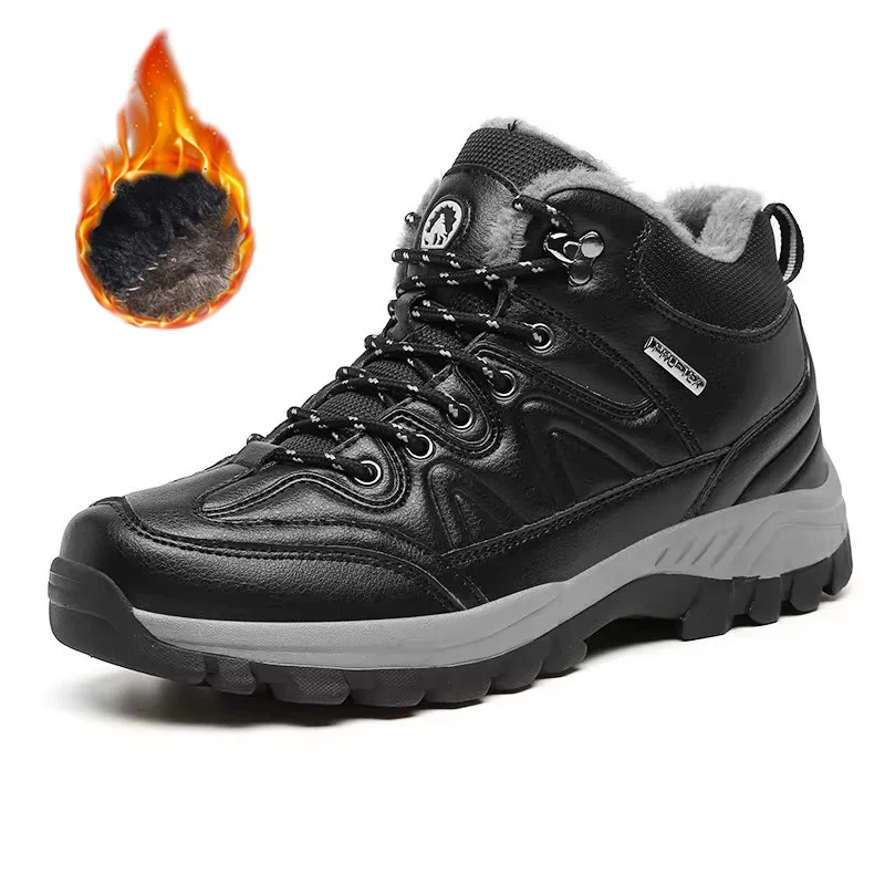 Мужские теплые кожаные ботинки темно-синего цвета непромокаемая рабочая обувь