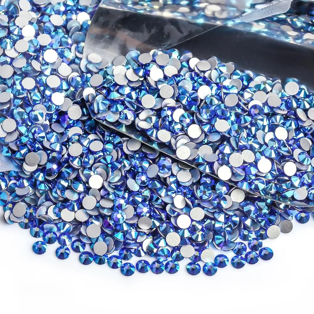 

All Sizes Sapphire AB Blue DIY Nails Decoration Non Hotfix Rhinestones Flatback Strass Non hot fix Stones for Nails Bags