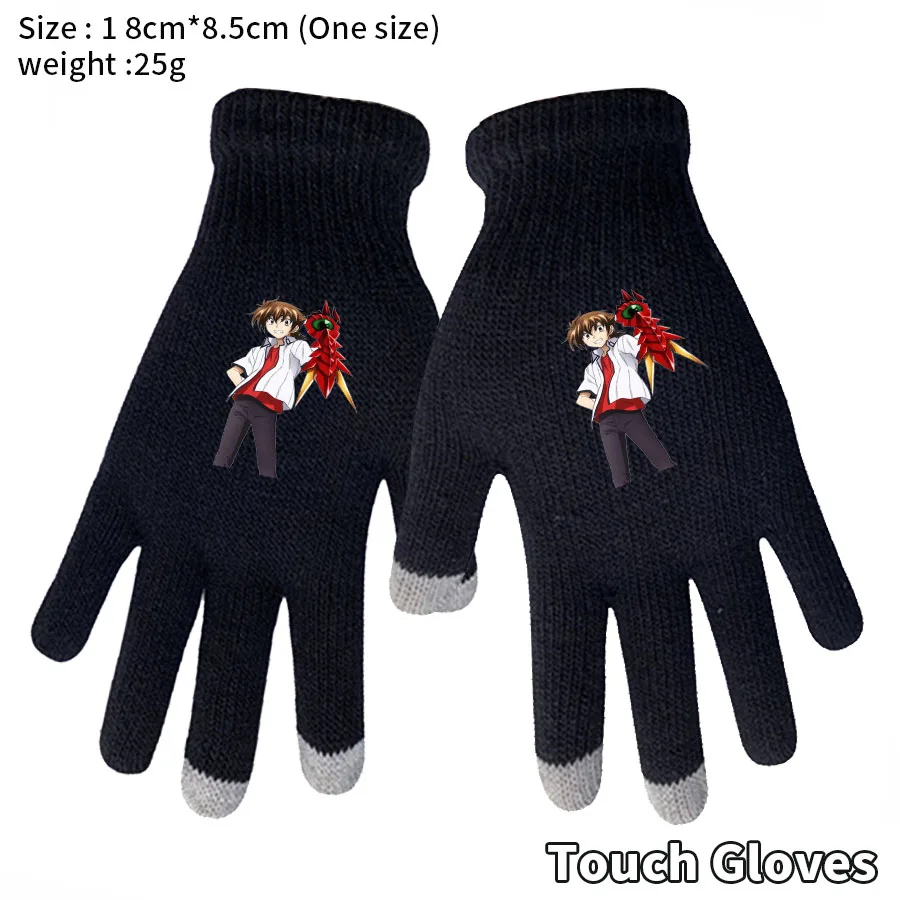 

Anime High School Print Warm Knit Gloves Boys Girls Autumn Winter Outdoor Cold Proof Touch Screen Full Finger Cartoon Mittens