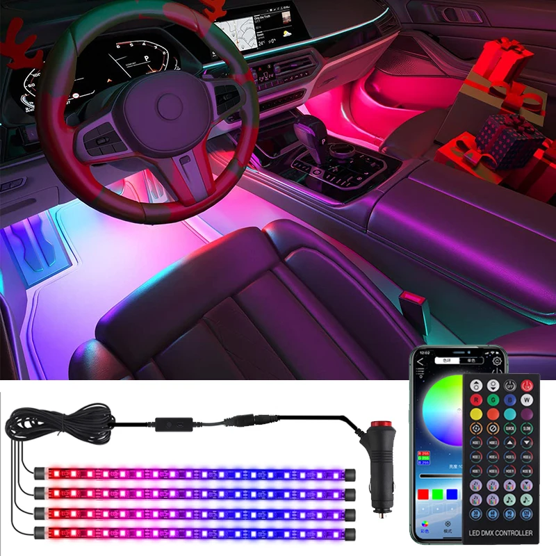 

Car Interior Ambient Light Neon LED Strip Foot Light with USB Wireless Remote Music Auto Atmosphere Decorative Lamp