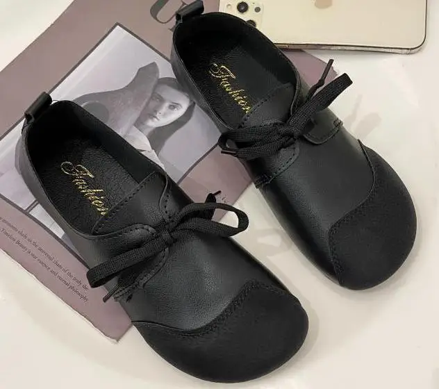 

Туфли женские в стиле ретро, однотонные, с юбкой, повседневная обувь в горошек, плоская подошва, популярный стиль, 2022