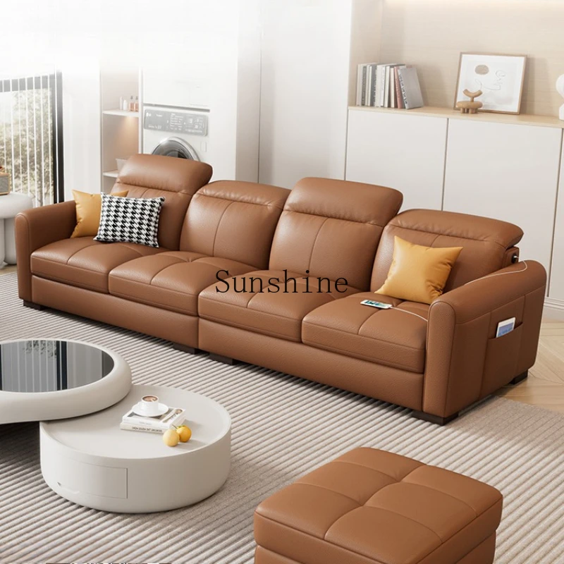 Современная гостиная первый слой воловьей кожи прямой ряд диван для небольшой