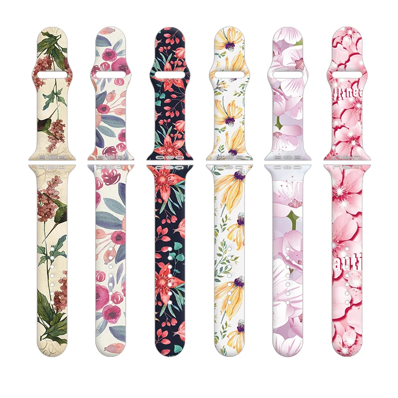 

For Apple Watch Band 40MM 41MM 38MM 49MM 45MM 42MM 44MM Silicone Floral Print Bracelet Strap For iWatch SE S8 7 6 5 4 Wristband