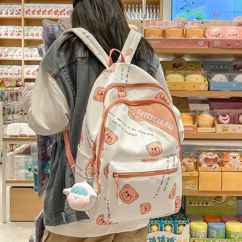 

TRAVEASY Nylon Female Backpacks Cute Women School Bags for College Students Large Capacity Ladies Cute Bears Travel Bags 2022