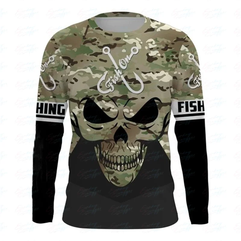 

Men's T-shirt Skull Camo Long sleeved Fishing Outdoor Sunscreen Quick Dry Casual Running Sea Fishing T-shirt Long Top T-shirt