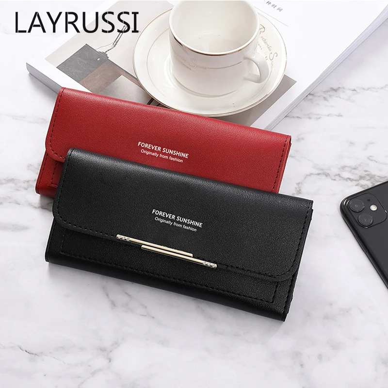 

LAYRUSSI Fashion Ladies Zipper Wallet Card Bag Classic Modern Ladies Purse Zipper PU Leather Card Holder Long Wallet For Women