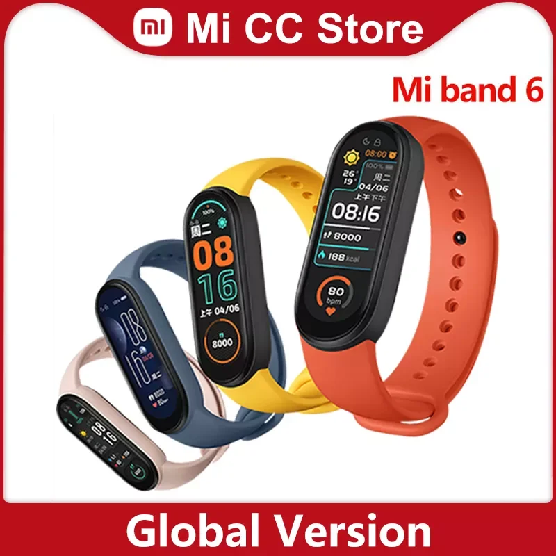 

In Stock Xiaomi Mi Band 6 Global Version 1.56" AMOLED Display Blood Oxygen Fitness Traker 5ATM Waterproof Smart Miband 6