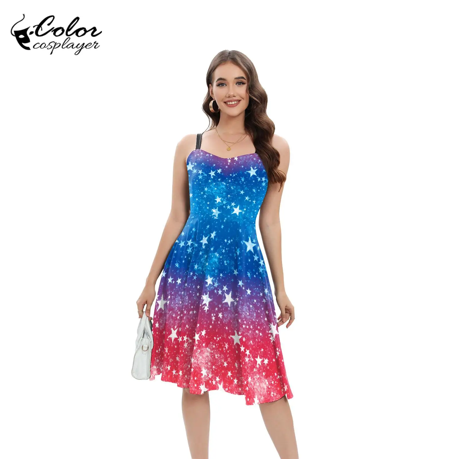Цветное платье для косплея на День святого Валентина женское с рисунком звезд